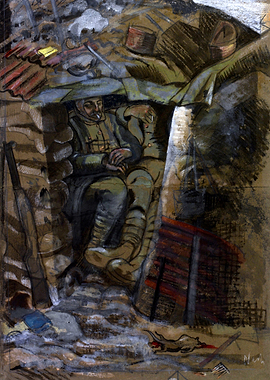 Existence by Paul Nash Soldier Resting in a Trench WW1 Historical Painting