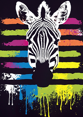 Zebra Head with Colorful Paint Splatters