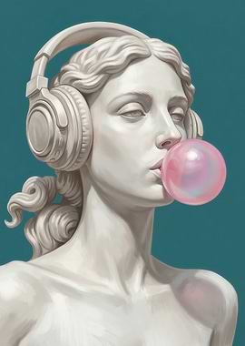 Statue with Headphones and Bubblegum