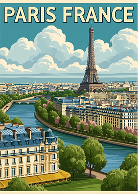 Paris France Eiffel Tower Vintage Poster