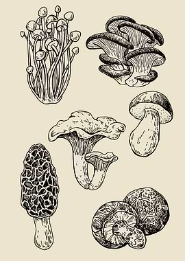 Collection of Hand-Drawn Mushrooms