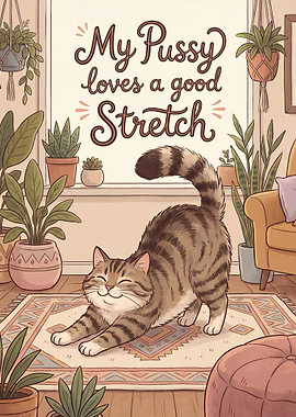 Cat Stretching with Plants