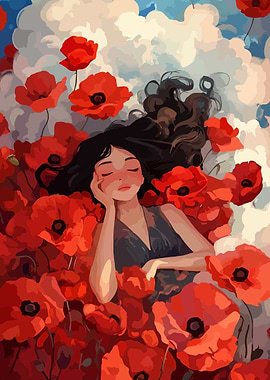 Woman Sleeping in a Field of Poppies