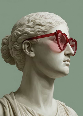 Statue Wearing Heart Sunglasses