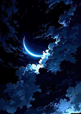 Crescent Moon in Dark Clouds