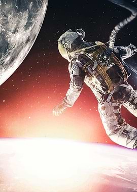 Astronaut floating in space near Earth