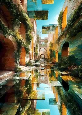 Surreal Ancient Cityscape Reflection