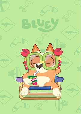 Bluey relaxing with a drink