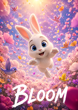 Cute Bunny in a Field of Flowers