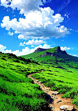 Anime Landscape with Mountain and Path