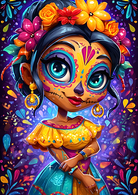 Day of the Dead Girl with Flowers