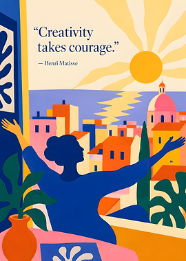 Matisse Quote with Mediterranean Cityscape