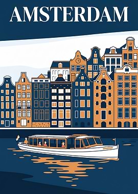 Amsterdam Canal Boat and Buildings
