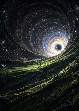 Man stands before a cosmic wormhole