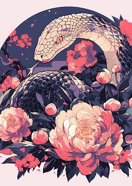 Snake and Peonies