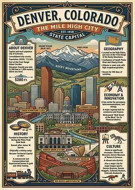 Denver Colorado Vintage Travel Poster