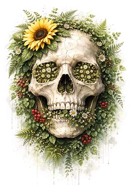 Botanical Floral Rebirth Skull