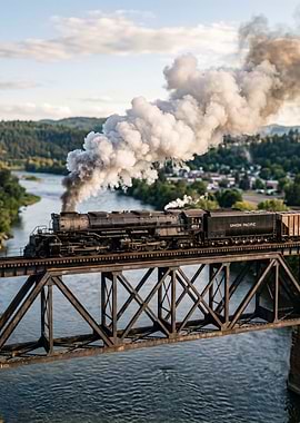 Union Pacific Steam Train on Bridge