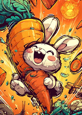 Happy Bunny with Giant Carrots