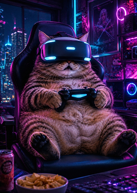 Cat playing video games in VR