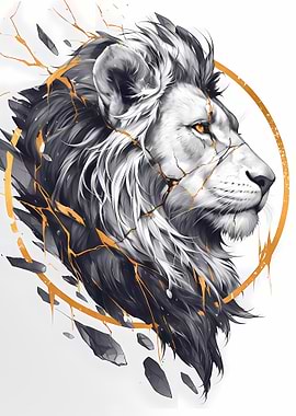 Cracked Lion with Golden Accents