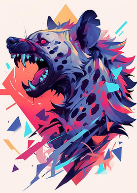 Aggressive Hyena with Abstract Background