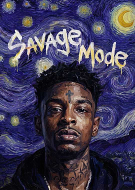 21 Savage Savage Mode Starry Night Painting