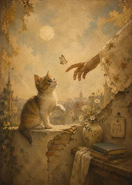 Kitten Reaching for Butterfly