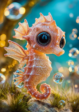 Cute Orange Seahorse Underwater Scene