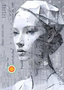 Polygonic Portrait on Vintage Document