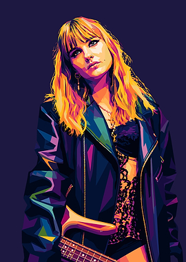 Pop Art Portrait of a Woman with Bass Guitar