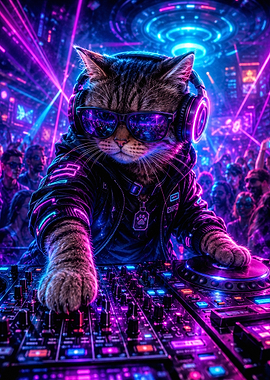 DJ Cat in Neon Nightclub
