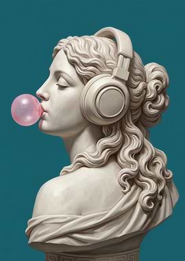 Bust of Venus with Headphones and Bubble Gum