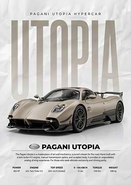 sleek Pagani Utopia Hypercar car poster