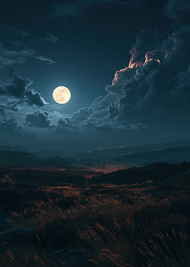 Full Moon Over a Misty Landscape