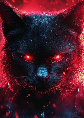 Black Cat with Glowing Red Eyes