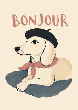 Bonjour Dog French Wall Art Print
