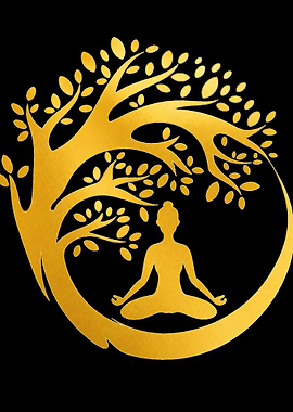 Golden Tree of Life Yoga Silhouette