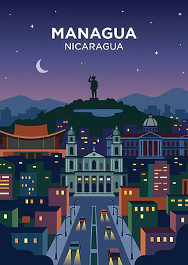 Managua Nicaragua Cityscape at Night