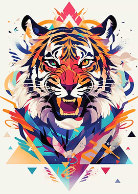 Aggressive Tiger Pop Art