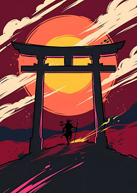 Lone Wanderer Journey Torii Gate Art