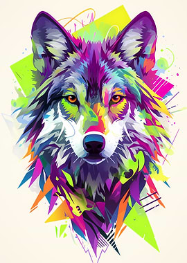 Colorful Abstract Wolf Portrait