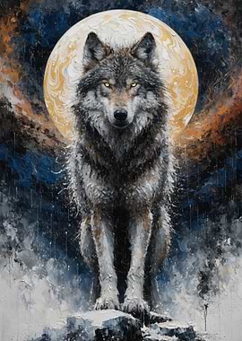 Wolf in front of a full moon