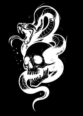 Snake coiled around a skull