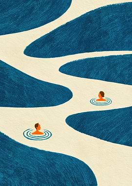 Two People Swimming in a Winding River