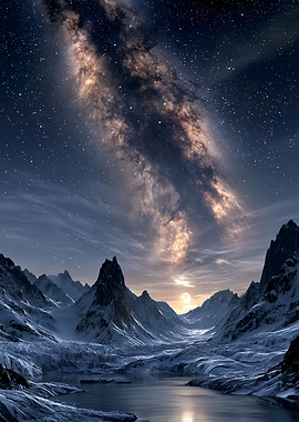 Milky Way Over Snowy Mountains