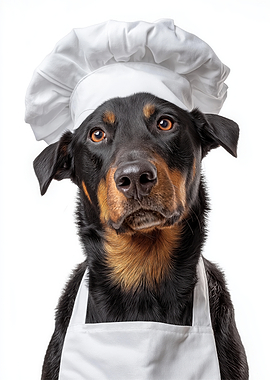 Chef Beauceron Dog in Chef Hat and Apron
