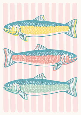 Colorful Fish Poster, Modern Coastal Wall Art, Tropical Striped Marine Illustration Print