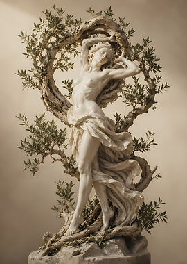 Marble Sculpture of a Nude Woman and Tree