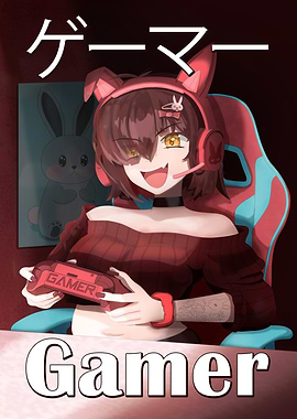 Anime Gamer Girl with Controller